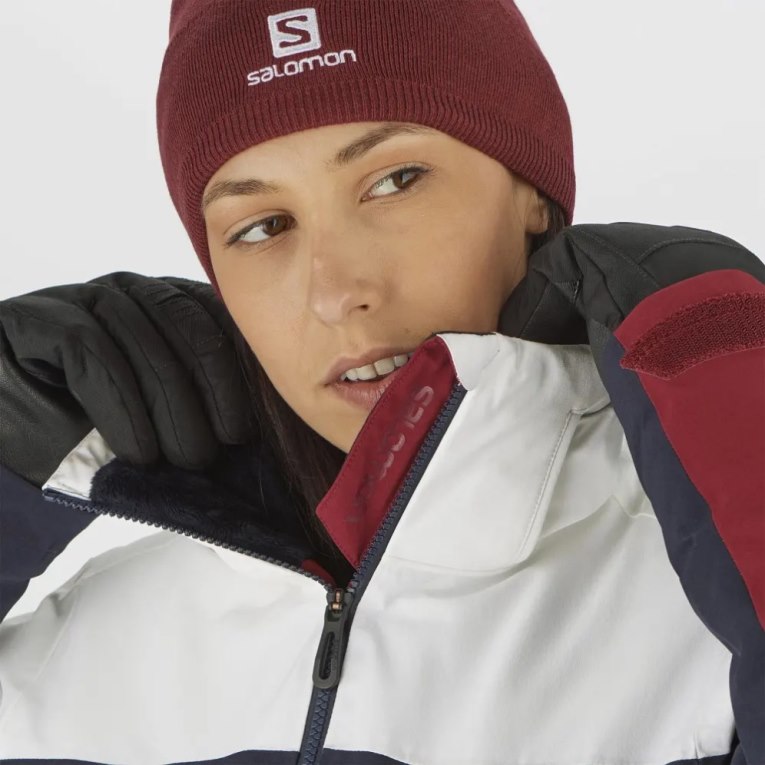 Dámské Lyžařské Bundy Salomon Slalom Insulated Hoodie Bílé Černé Červené | CZ 24MUKVL